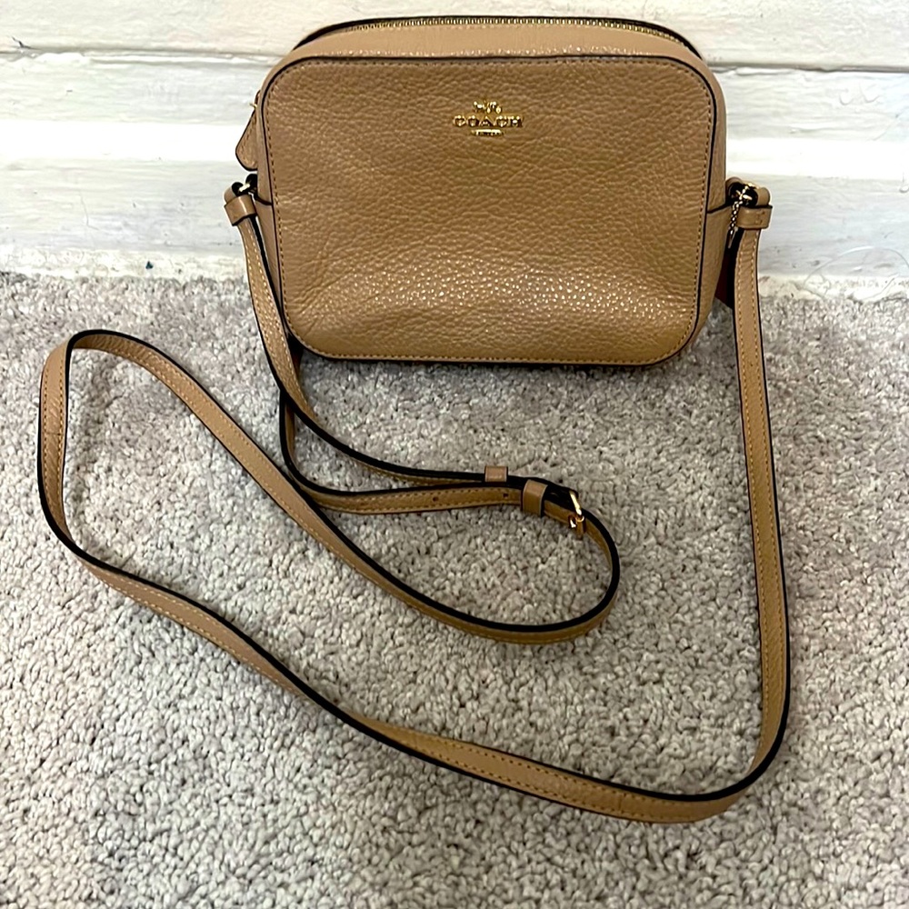 Beige Coach mini cross body
